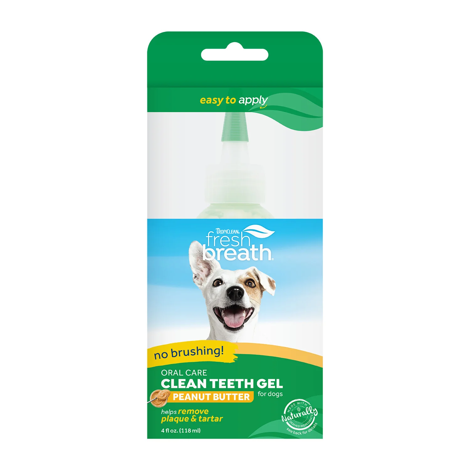 TropiClean Fresh Breath No Brushing Peanut Butter Flavor Clean Teeth Dental & Oral Care Gel for Dogs, 4oz - Image 1