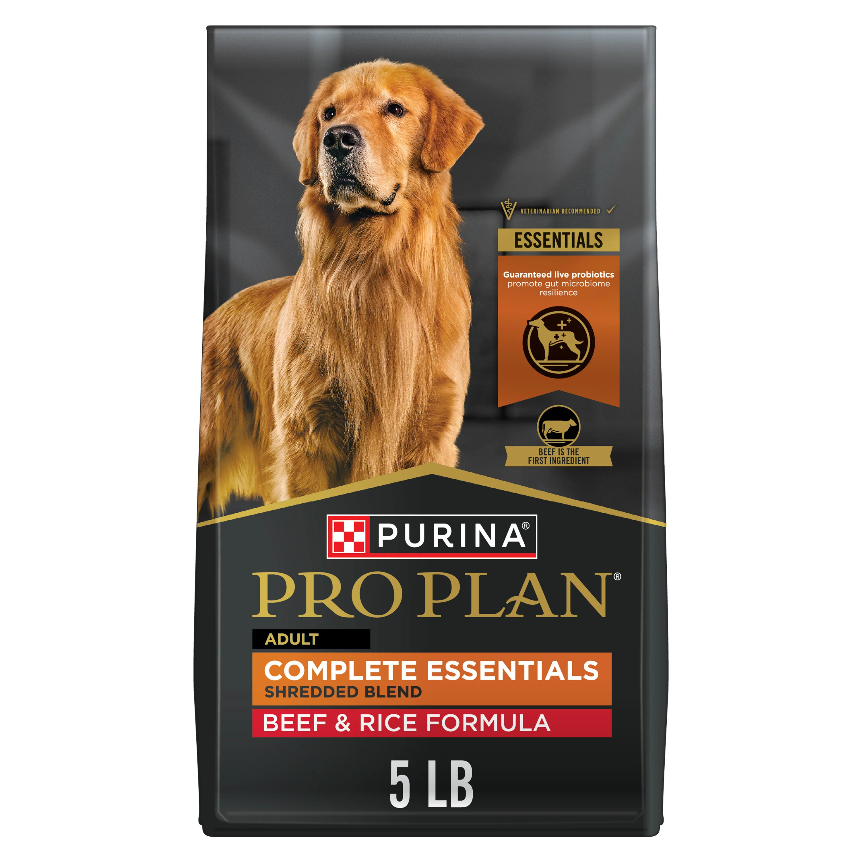 Purina Pro Plan Complete Essentials Shredded Blend Beef and Rice Dog Food 5lb Bag - Image 1