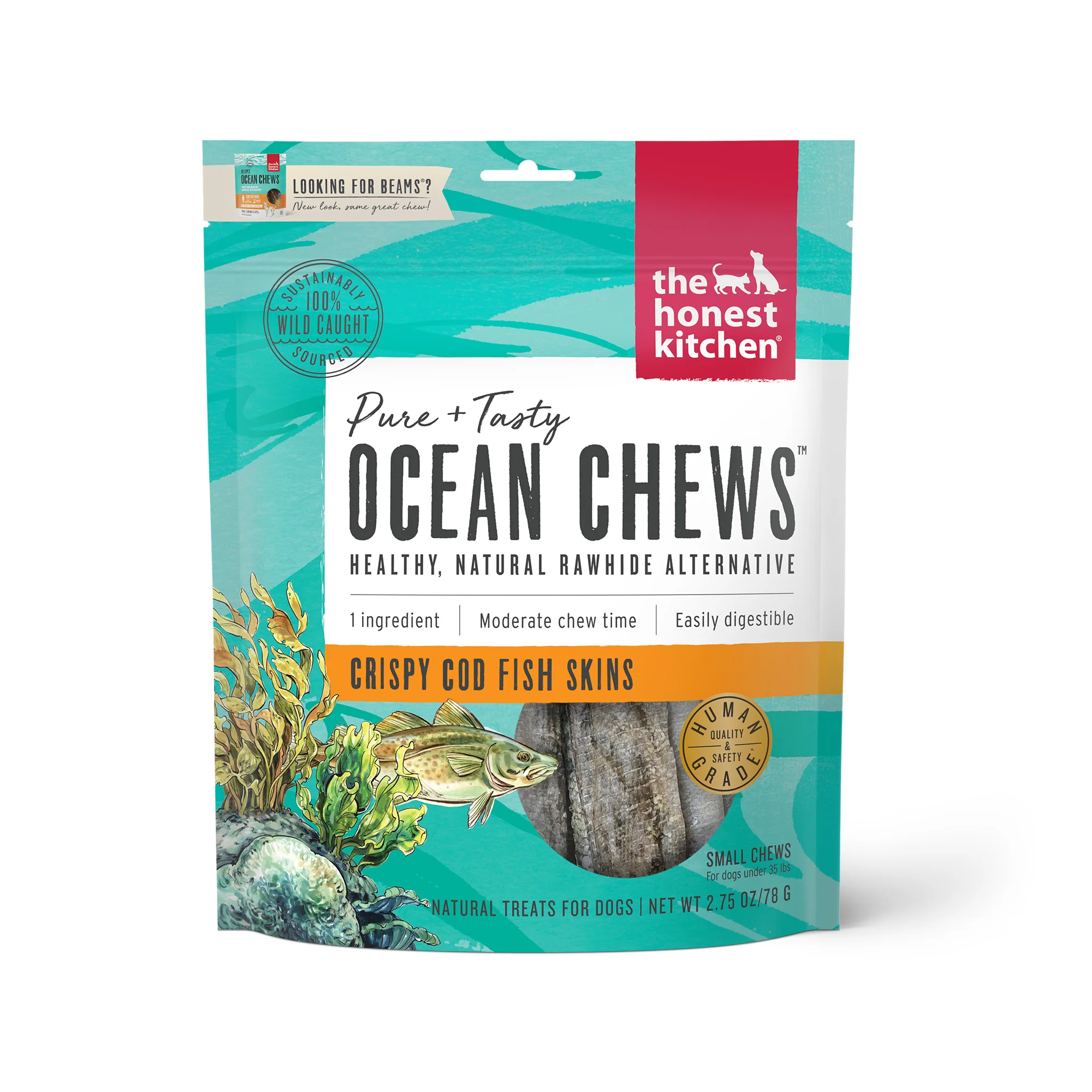 The Honest Kitchen Ocean Chews Crispy Cod Fish Skins Dog Treats 2.75oz - Image 1