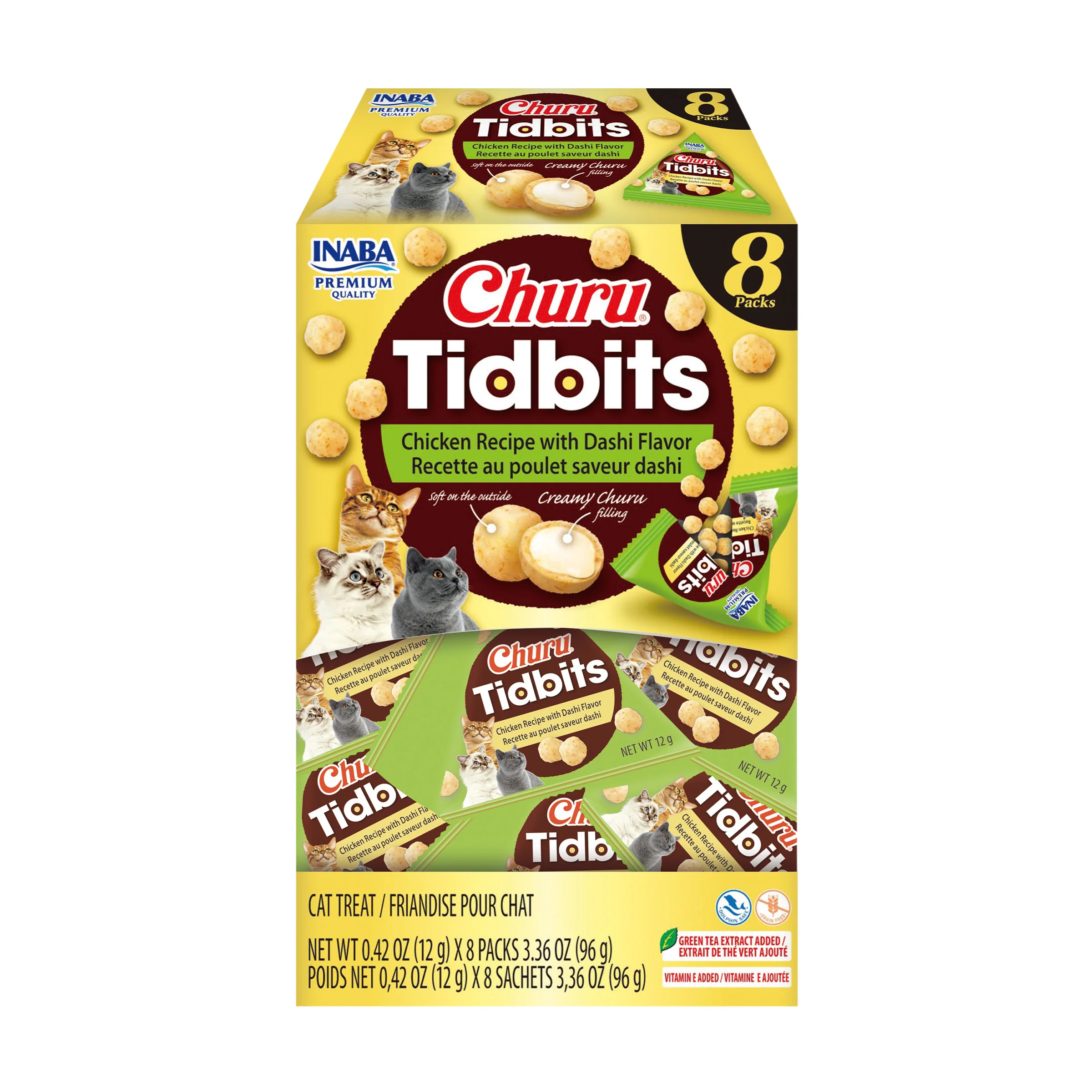 INABA Churu Tidbits for Cats 3.36oz 8pk Chicken Recipe with Dashi Flavor - Image 1