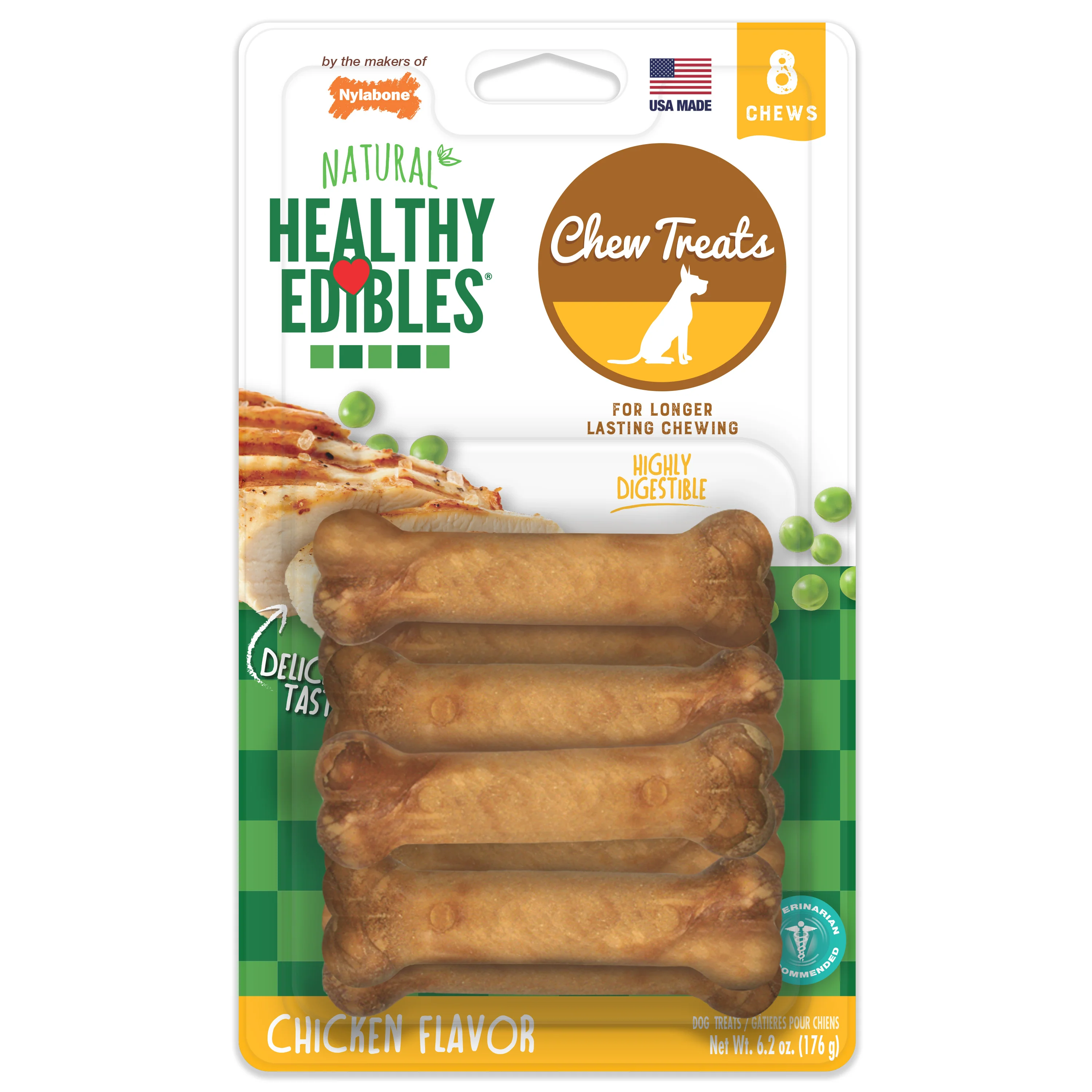 Nylabone Healthy Edibles All-Natural Long Lasting Chicken Dog Chew Treats X-Small/Petite 8ct - Image 1