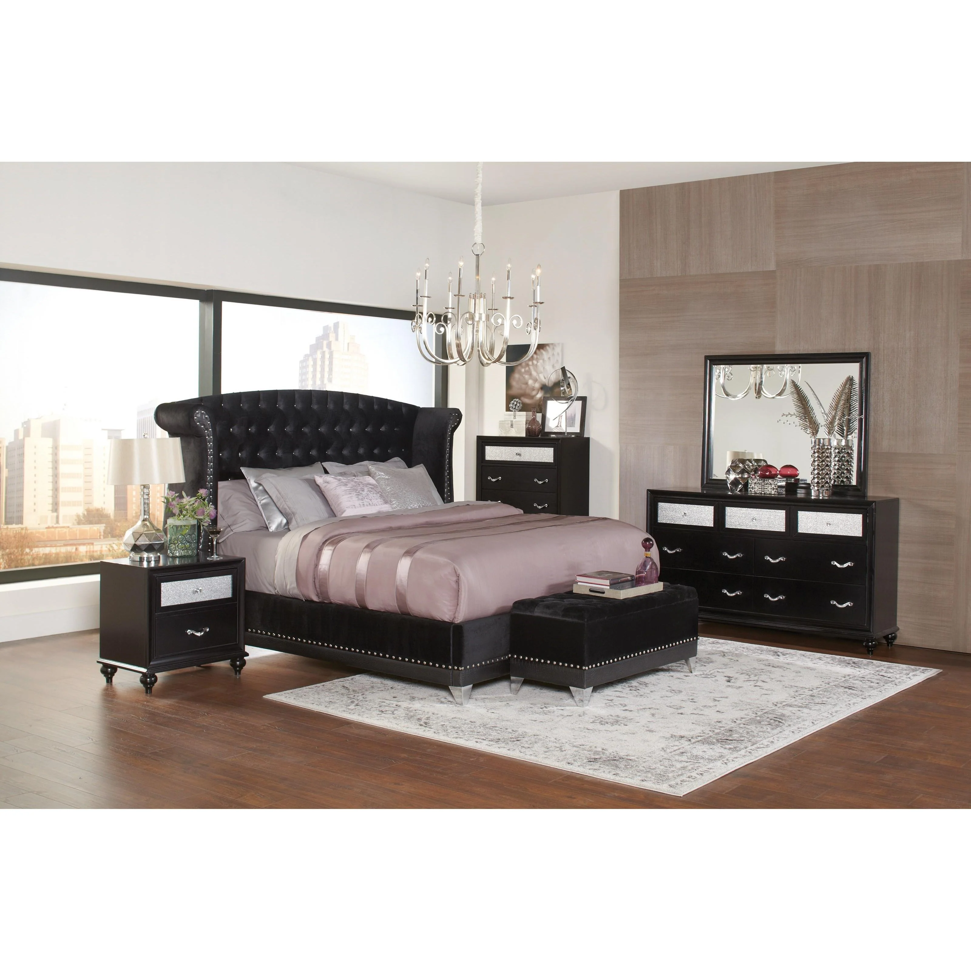 Coaster Furniture Barzini 300643KE Upholstered Eastern King Wingback Bed - Black - Image 2