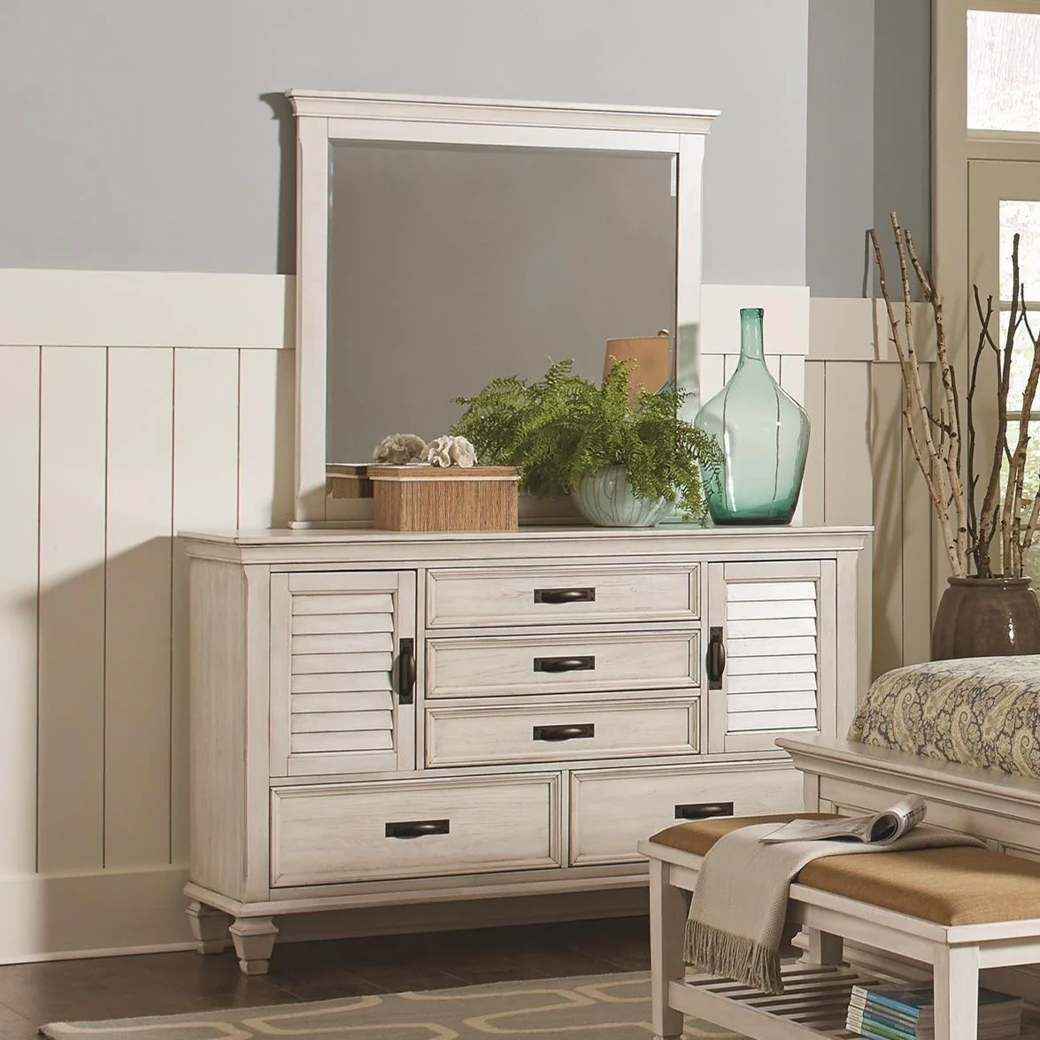 Coaster Furniture Franco 205334 Dresser Mirror - Distressed White - Image 2