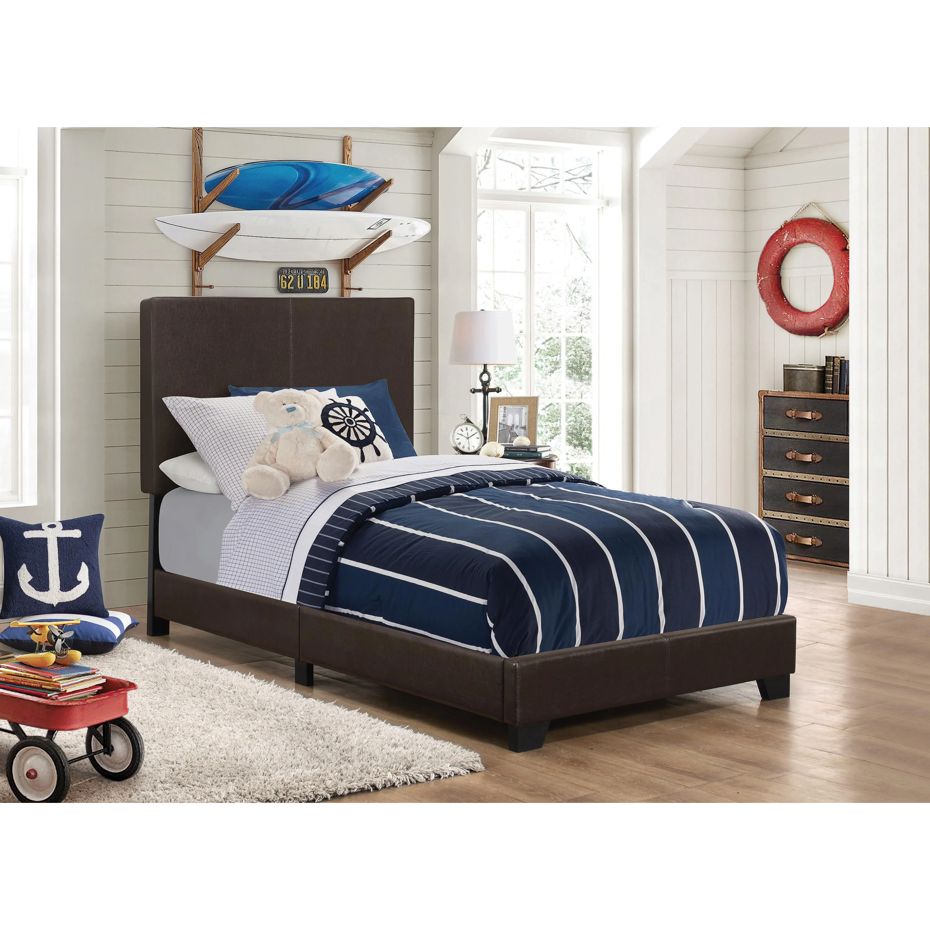 Coaster Furniture Dorian 300762T Faux Leather Upholstered Twin Panel Bed - Brown - Image 2