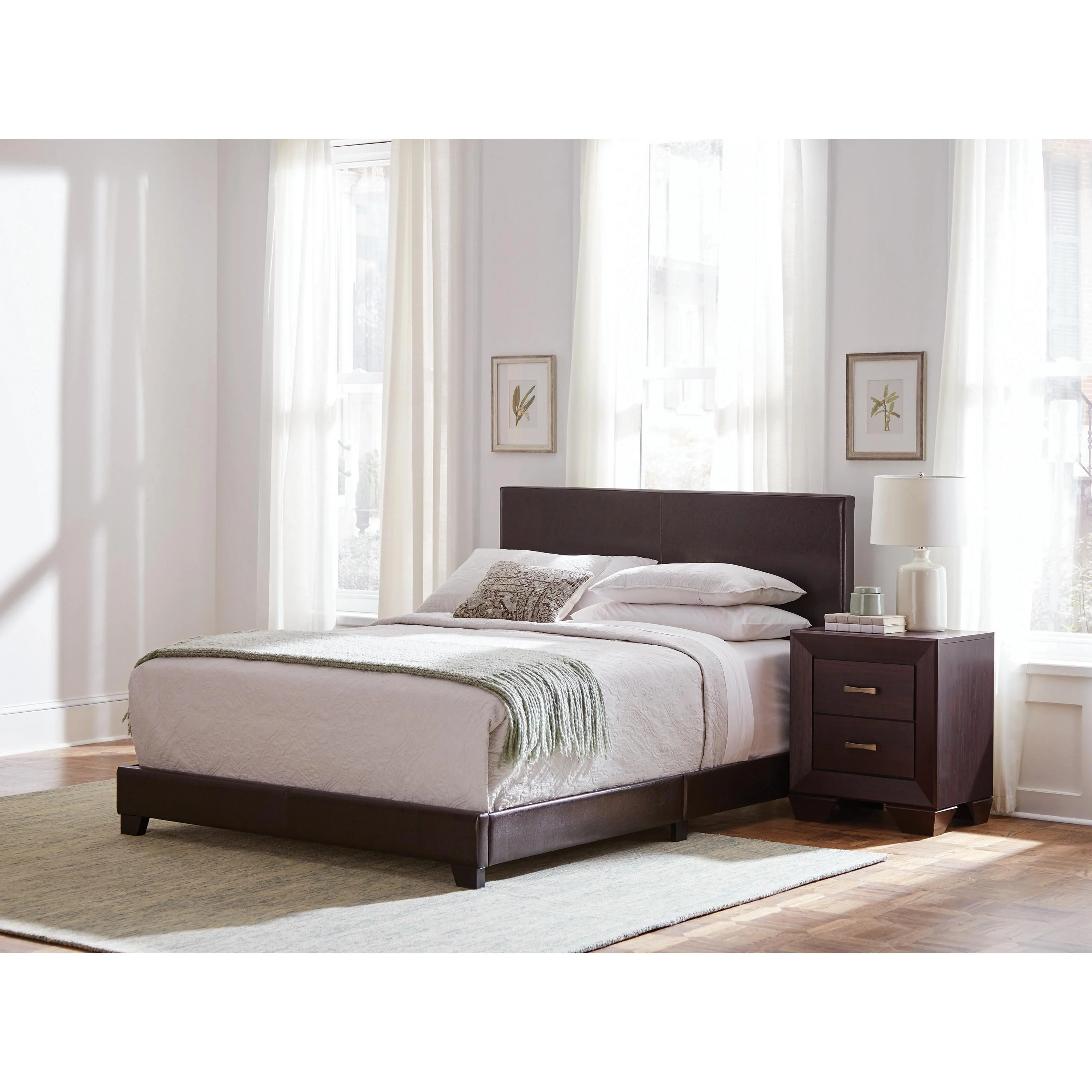Coaster Furniture Dorian 300762Q Faux Leather Upholstered Queen Panel Bed - Brown - Image 2