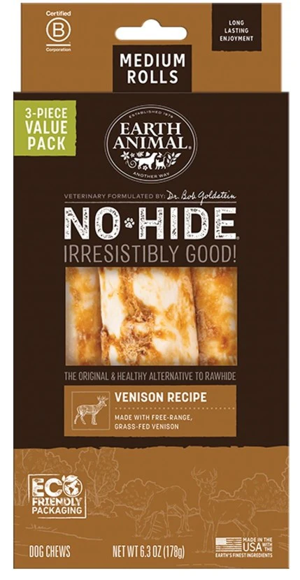 Earth Animal No-Hide Venison Rolls Dog Treats, Medium, 3 Pk - Image 1