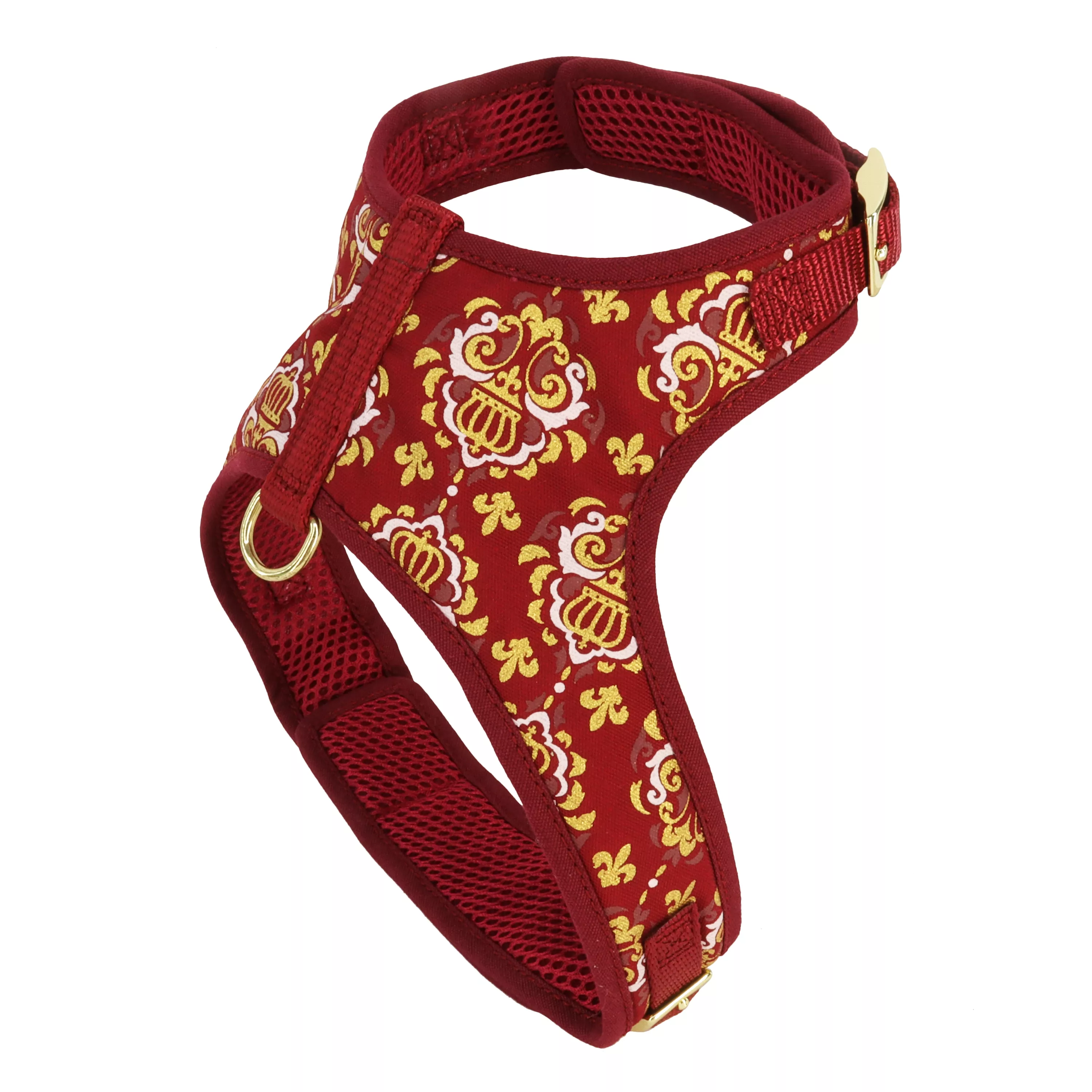 Coastal Accent Metallic Adjustable 5/8in Wide 16-20in Dog Harness Burgandy Crowns - Image 1