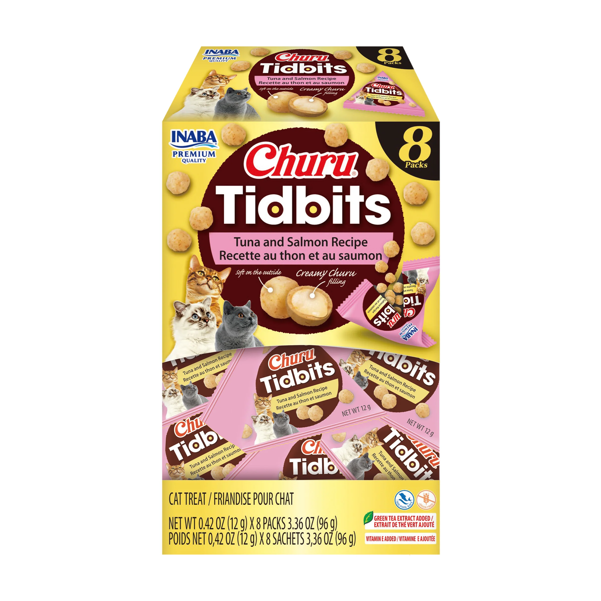 INABA Churu Tidbits for Cats 3.36oz 8pk Tuna & Salmon Recipe - Image 1