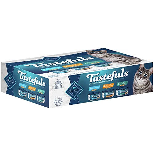 Blue Buffalo Tastefuls Natural Pate Wet Cat Food Variety Pack, Chicken, Turkey & Chicken and Ocean Fish & Tuna 5.5oz Can 12pk - Image 1