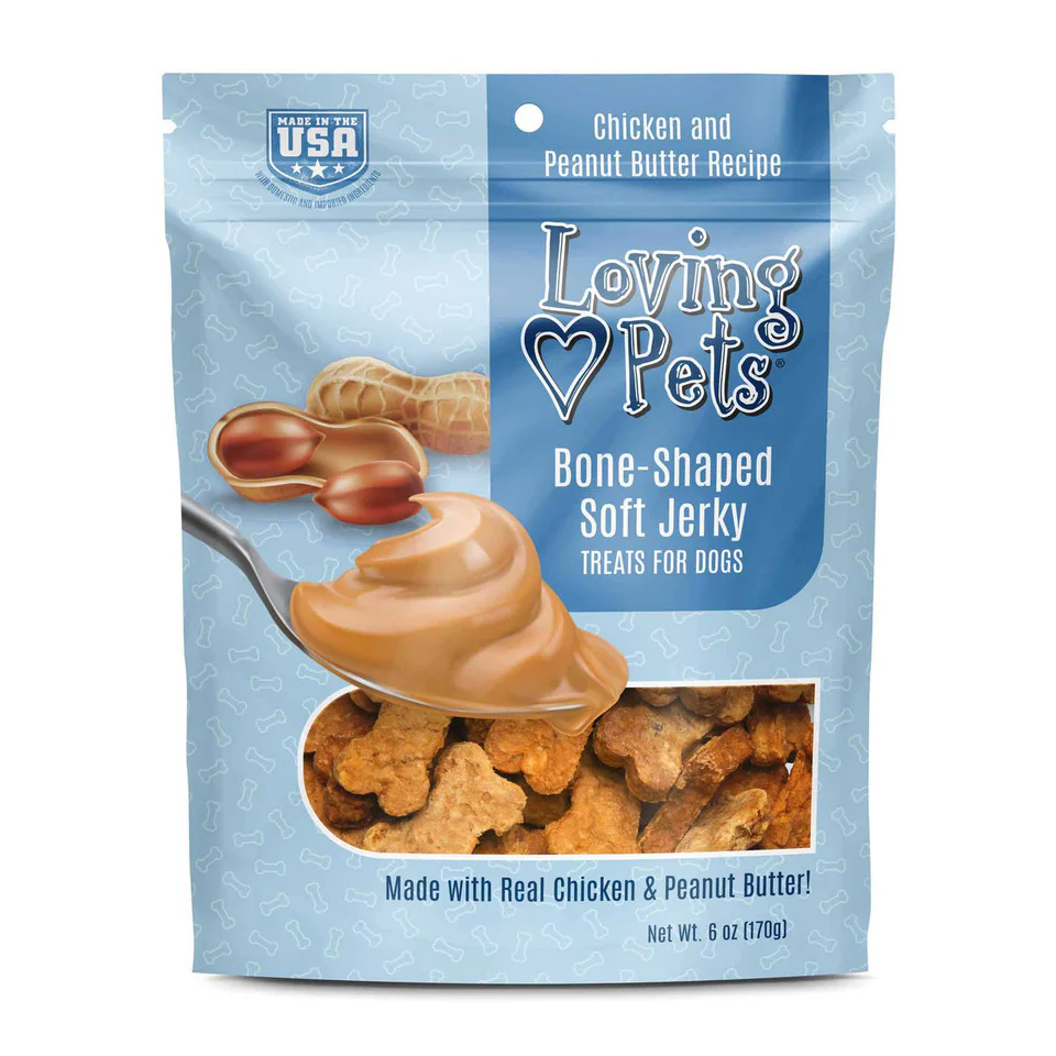 Loving Pets Soft Jerky Dog Treats 6oz Peanut Butter Bones - Image 1