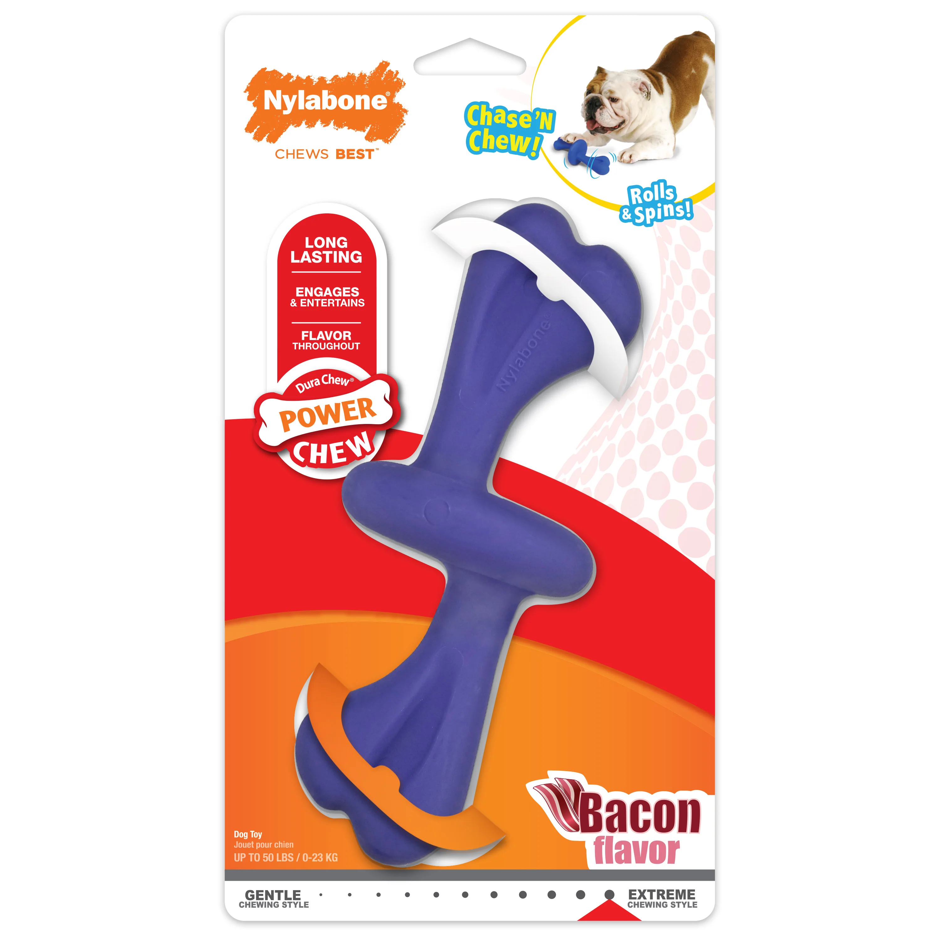Nylabone Power Chew Rolling Dog Toy Bacon Large/Giant - Image 1