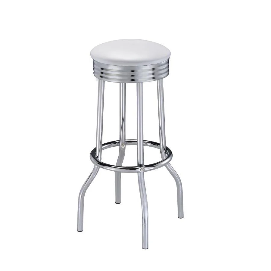 Coaster Furniture Retro 2299W Upholstered Metal Swivel Bar Stool - White (Set of 2) - Image 1