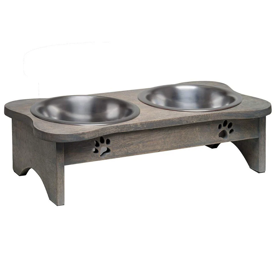Loving Pets Wooden Modern Dog Diner Gray 1qt - Image 1
