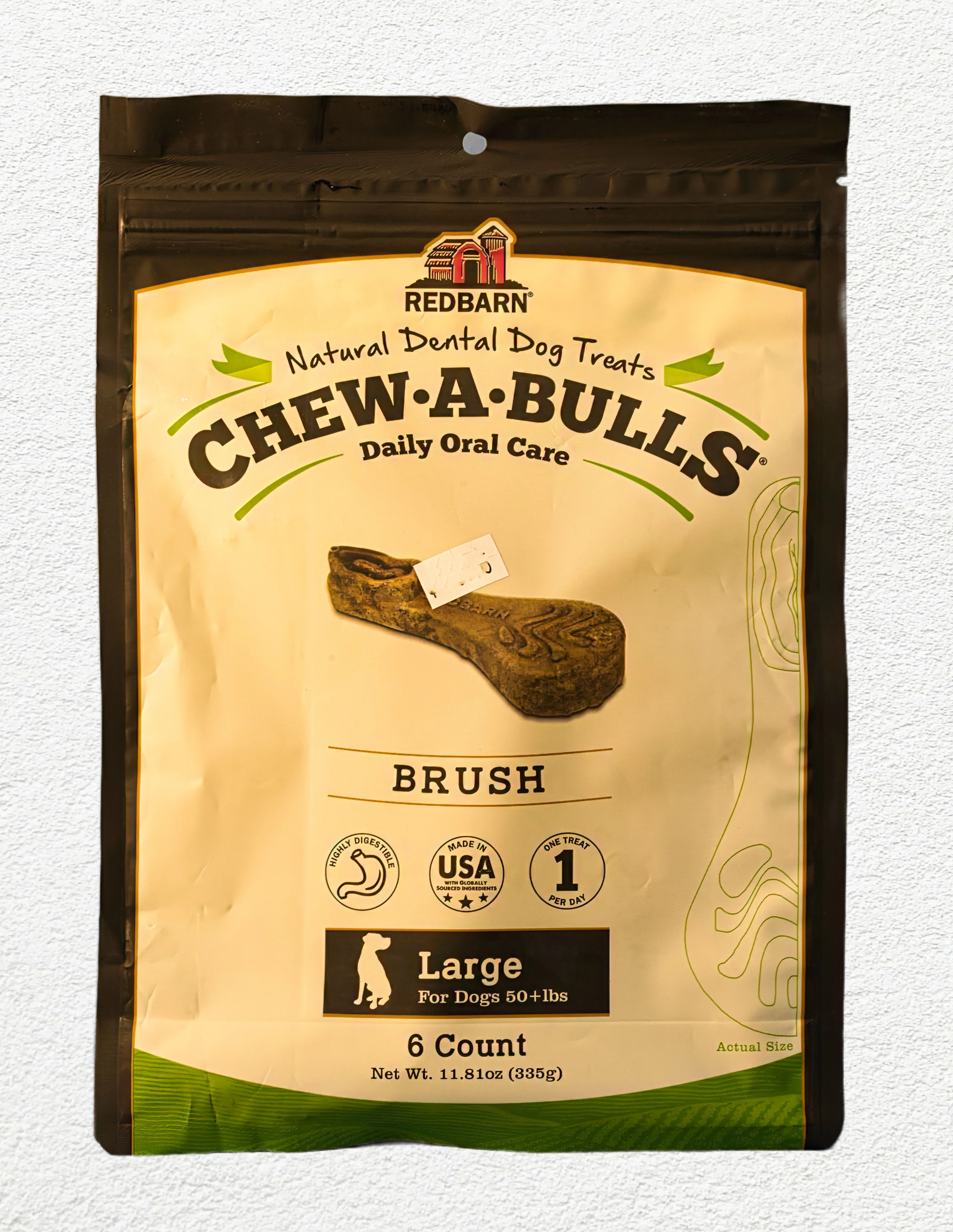 Redbarn Chew-A-Bulls Brush Dental Treats for Dogs - Large 6ct - Image 1