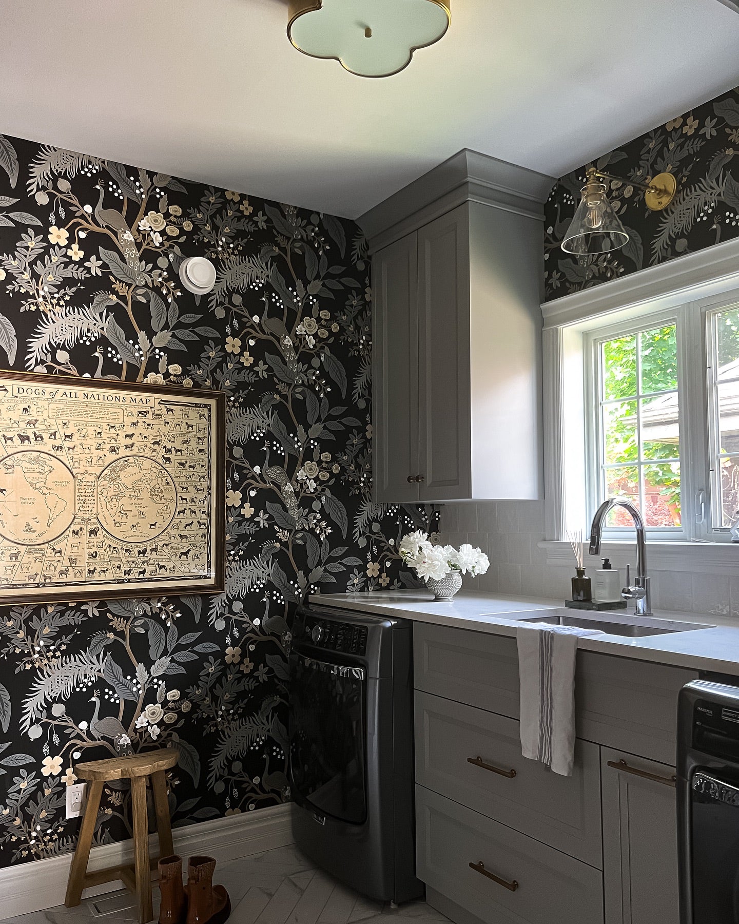Peacock Floral Wallpaper, Black