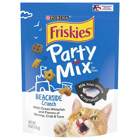 Purina Friskies Party Mix Beachside Crunch Adult Cat Treats - 6 oz. Pouch - Image 1