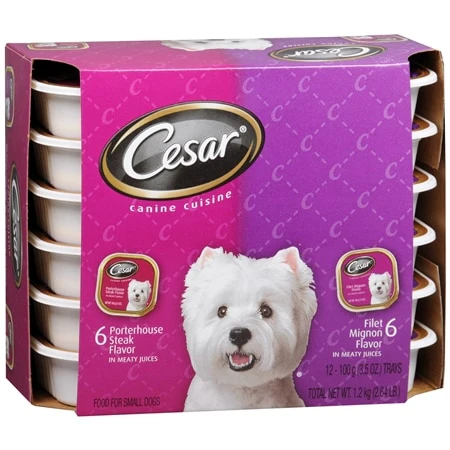 CESAR Soft Wet Dog Food Classic Loaf in Sauce Filet Mignon and Porterhouse Steak Flavors Variety Pack  3.5 oz. Easy Peel Trays - Image 1