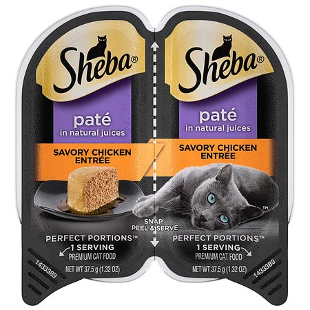 SHEBA Wet Cat Food Pate  Savory Chicken Entree  2.6 oz. PERFECT PORTIONS Twin Pack Tray - Image 1