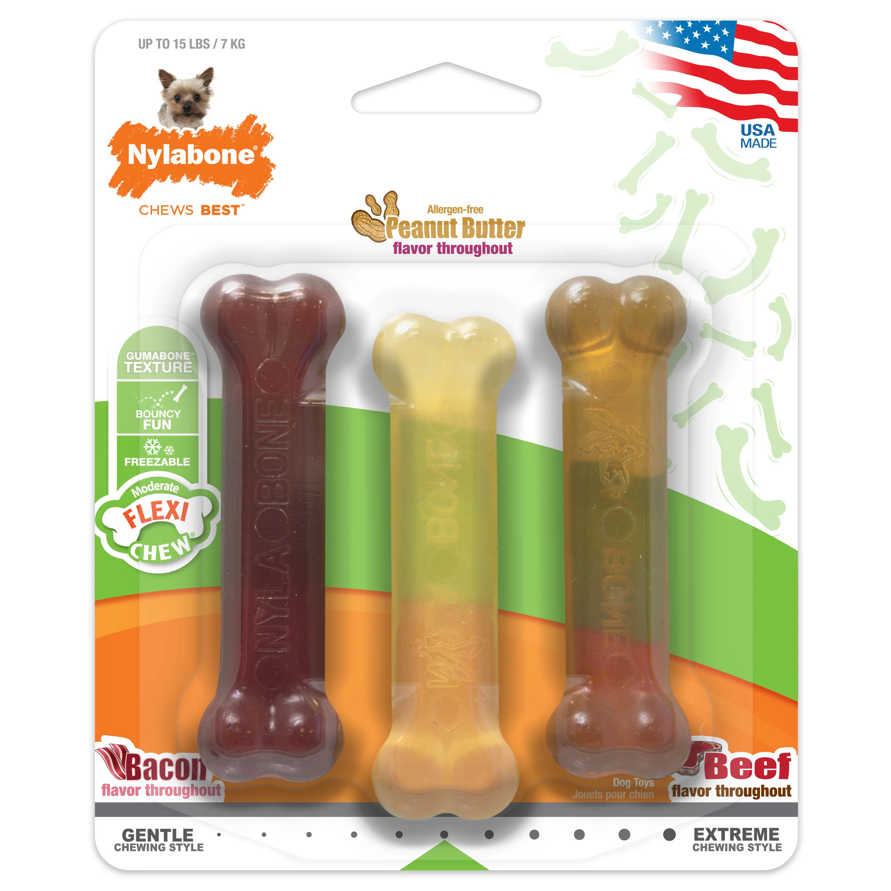 Nylabone FlexiChew Moderate Dog Toys Triple Pack Variety X-Small/Petite - Image 1