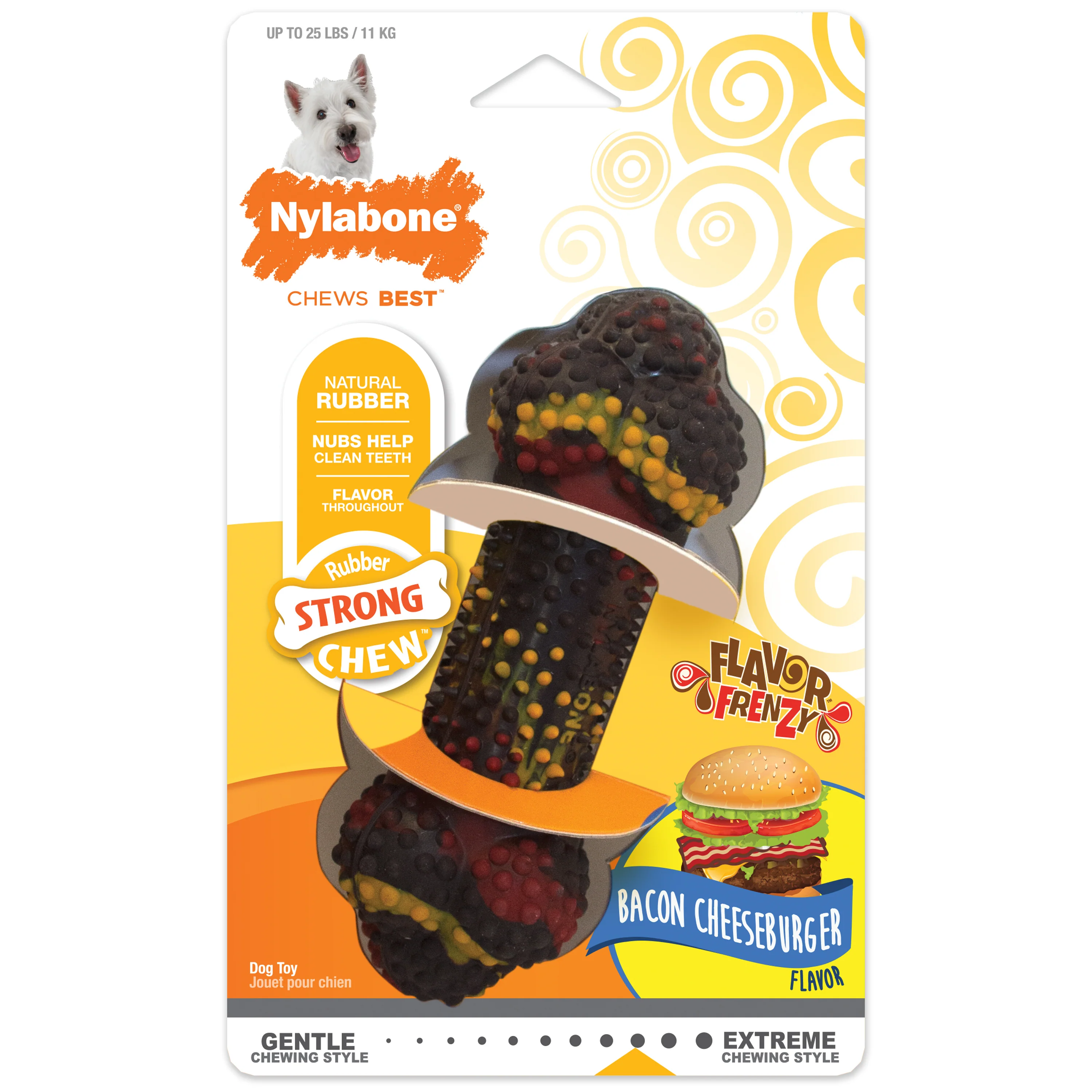 Nylabone Flavor Frenzy Strong Chew Dog Toy Bacon & Cheeseburger Small/Regular - Image 1