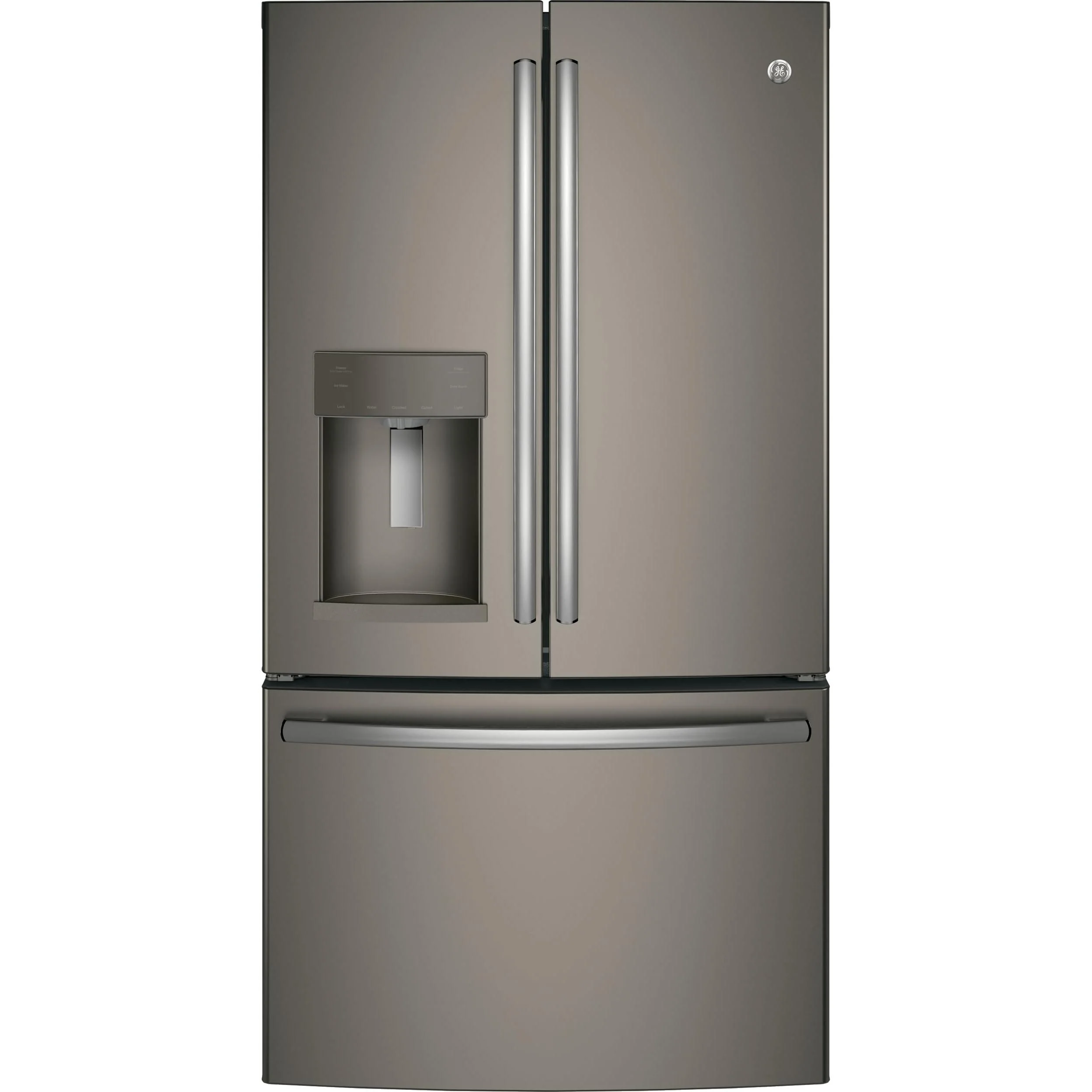 GE 36-inch, 27.8 cu.ft. Freestanding French 3-Door Refrigerator with Ice and Water Dispensing System GFE28GMKES - Image 1