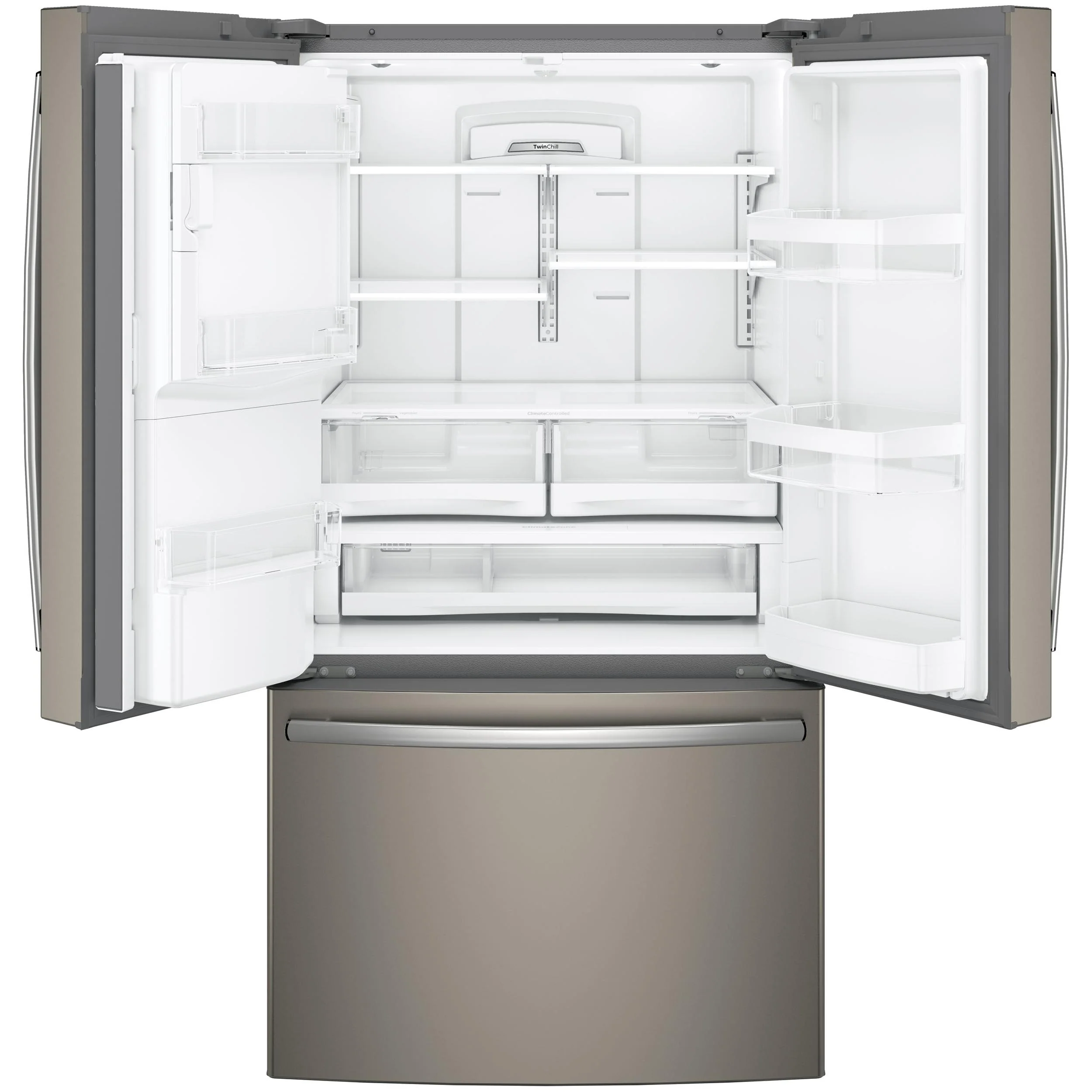 GE 36-inch, 27.8 cu.ft. Freestanding French 3-Door Refrigerator with Ice and Water Dispensing System GFE28GMKES - Image 3