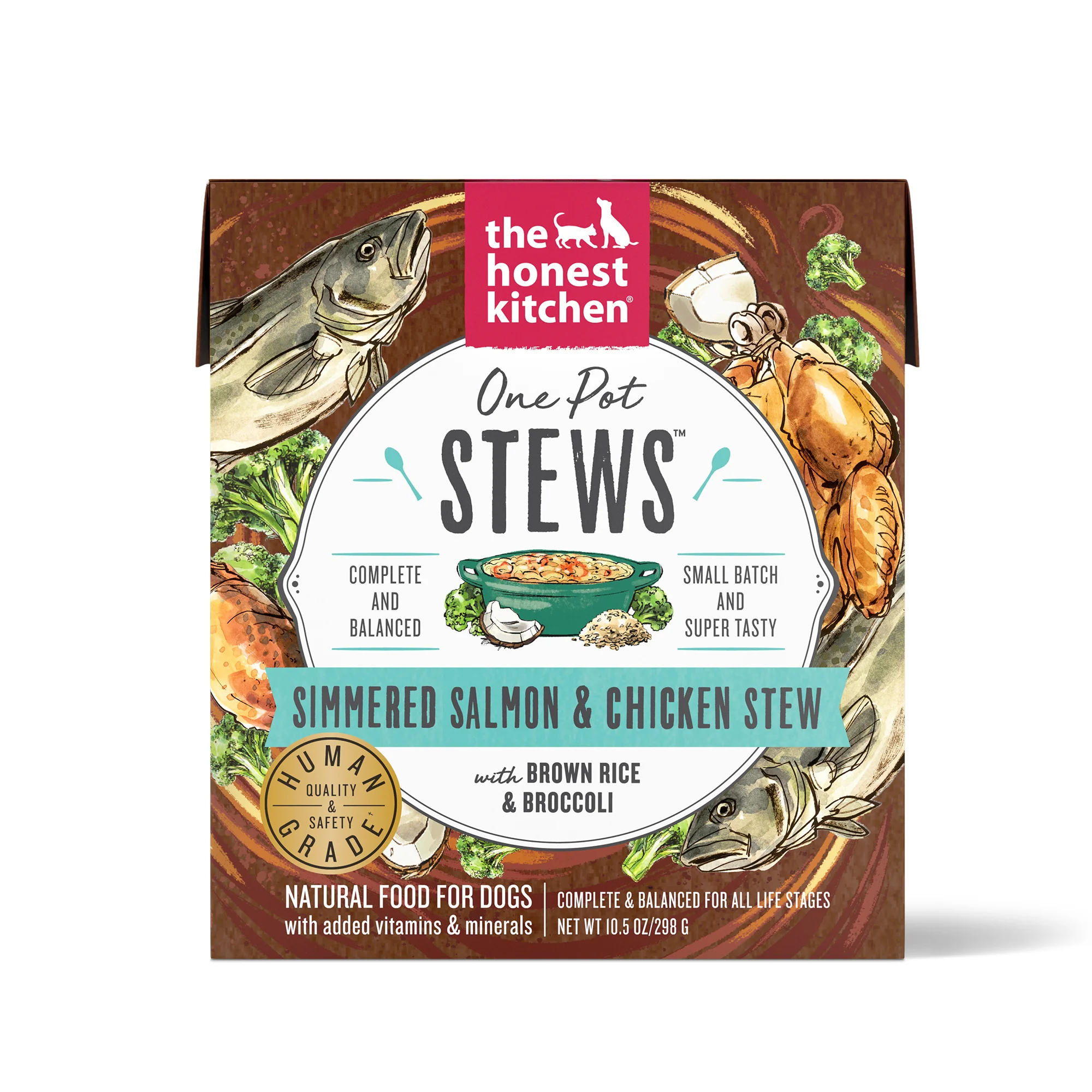 The Honest Kitchen One Pot Stews: Simmered Salmon & Chicken Stew with Brown Rice & Broccoli Wet Dog Food 10.5oz - Image 1