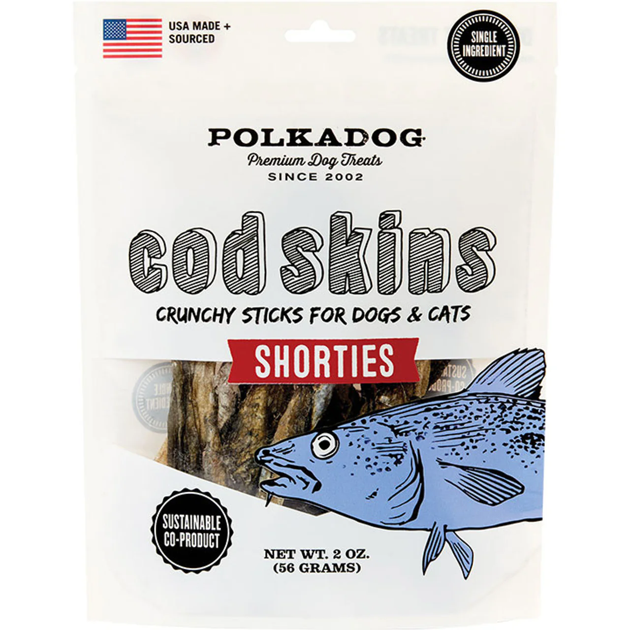 Polkadog Crunchy Cod Skin Jerky Shorties Dog Treats - All-Natural Pet Snacks 2 oz - Image 1
