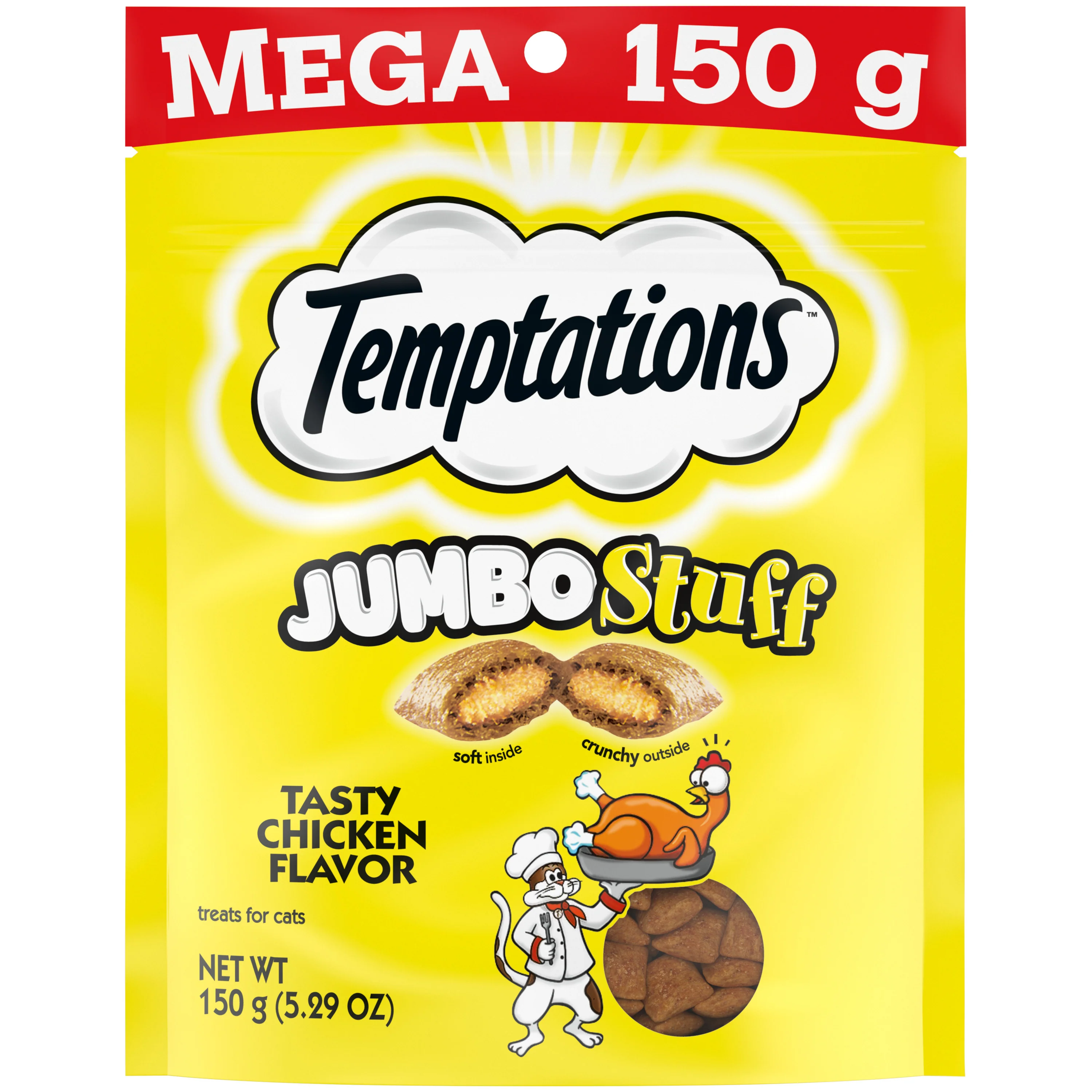 Temptations Jumbo Stuff Crunchy and Soft Cat Treats Tasty Chicken Flavor, 5.3 oz. Pouch - Image 1