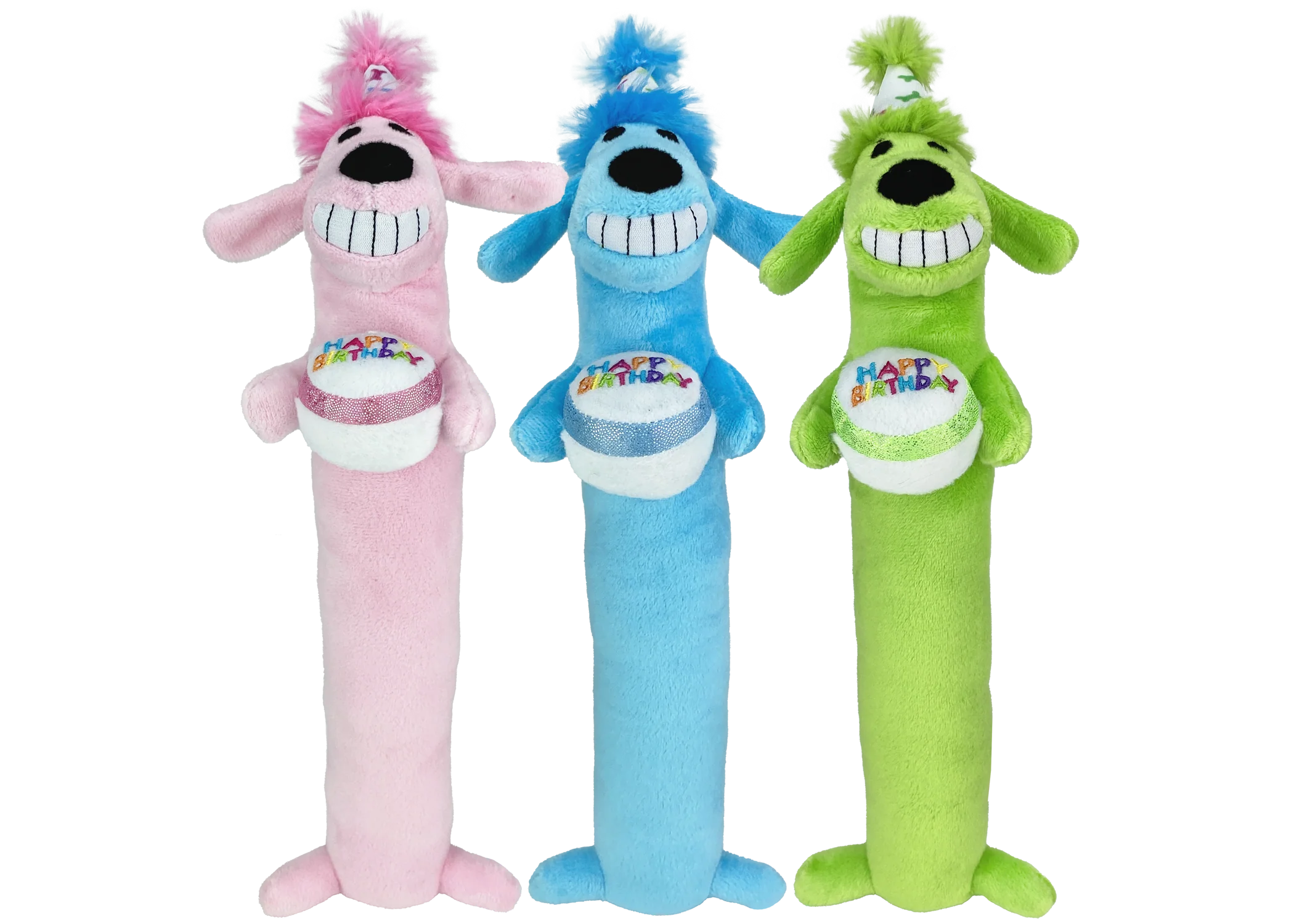 Multipet Plush Dog Toy Loofa Dog Birthday 12in Assorted - Image 1