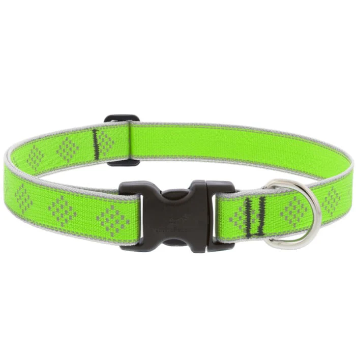 Lupine Pet Dog 1 In Wide 12-20 In Adjustable Collar Reflective Highlights Green Diamonds - Image 1