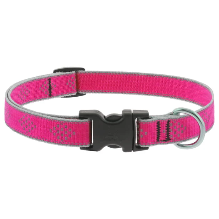 Lupine Pet Dog 3/4 In Wide 13-22 In Adjustible Collar Reflective Highlights Pink Diamonds - Image 1