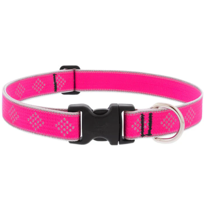 Lupine Pet Dog 1 In Wide 12-20 In Adjustable Collar Reflective Highlights Pink Diamonds - Image 1