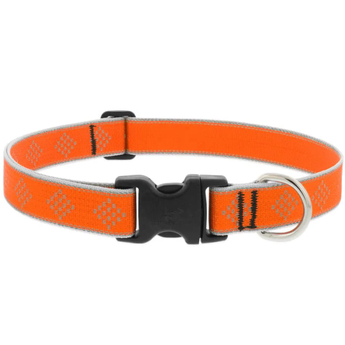 Lupine Pet Dog 1 In Wide 12-20 In Adjustable Collar Reflective Highlights Blaze Orange Diamonds - Image 1