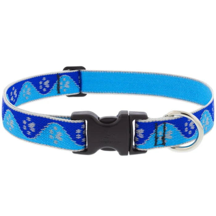 Lupine Pet Dog 1 In Wide 12-20 In Adjustable Collar Reflective Highlights Blue Paws - Image 1