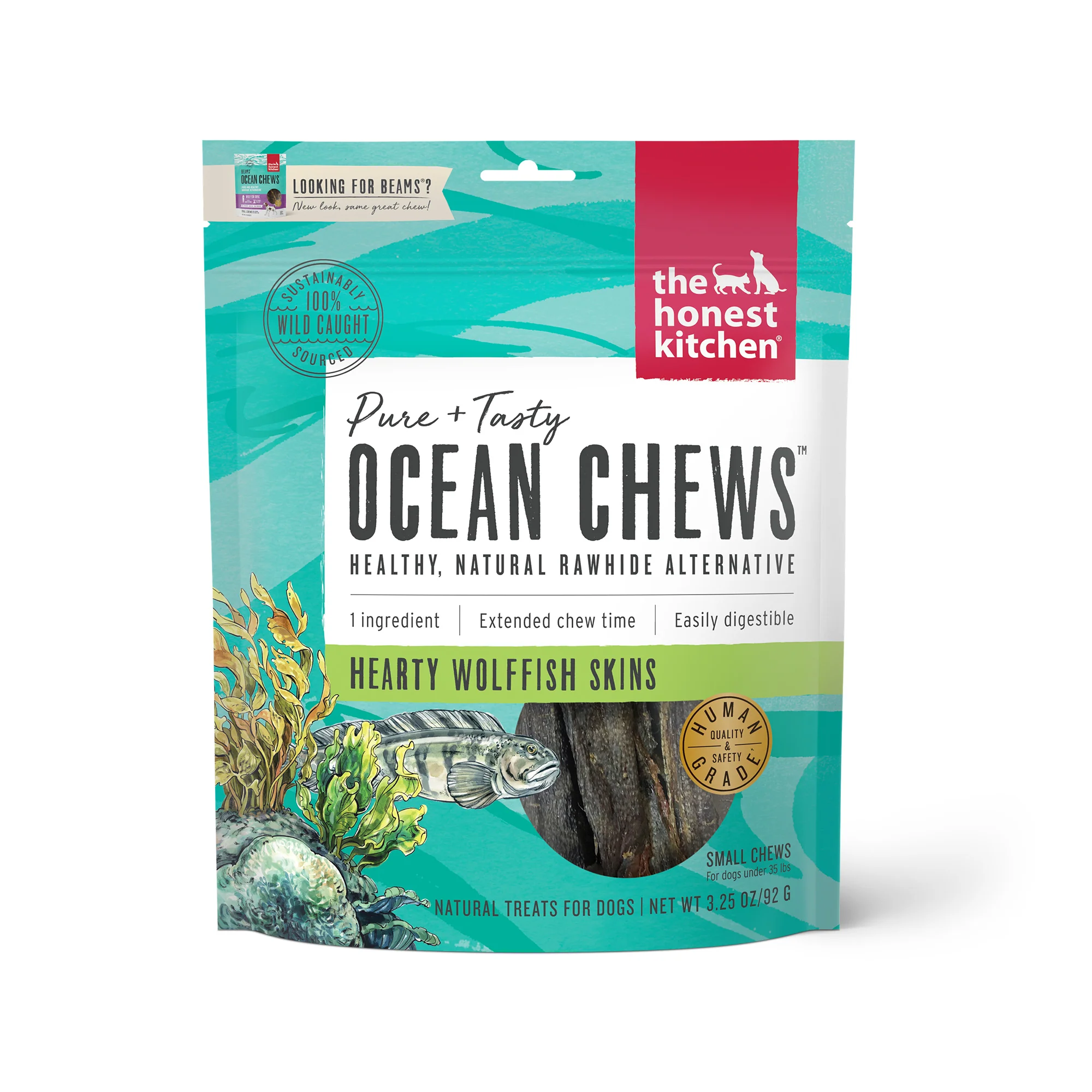 The Honest Kitchen Ocean Chews Hearty Wolffish Skins Dog Treats 3.25oz - Image 1