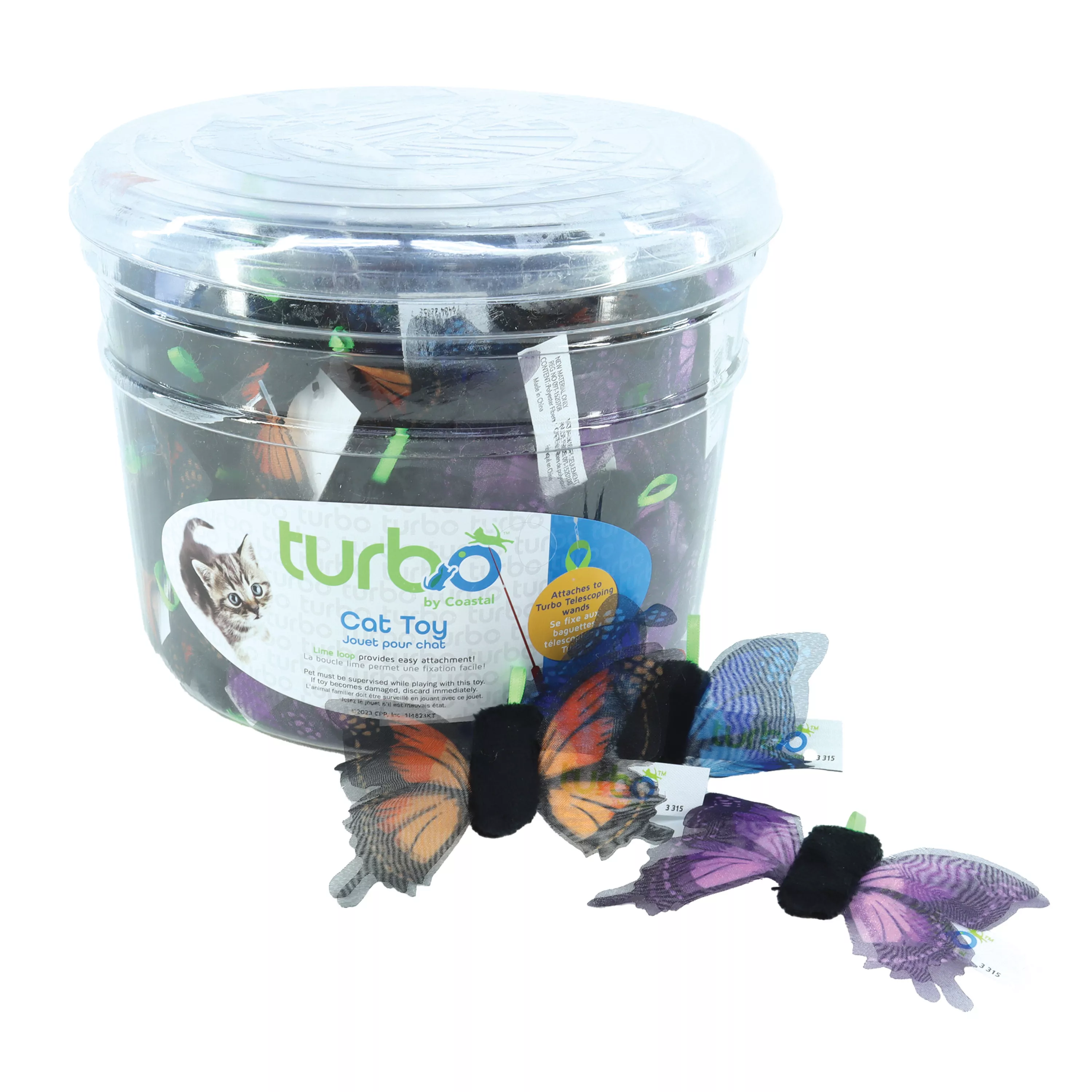 Coastal Turbo Cat Toy with Teaser Loop Assorted Single Butterfly with Shimmering Wings - Image 1