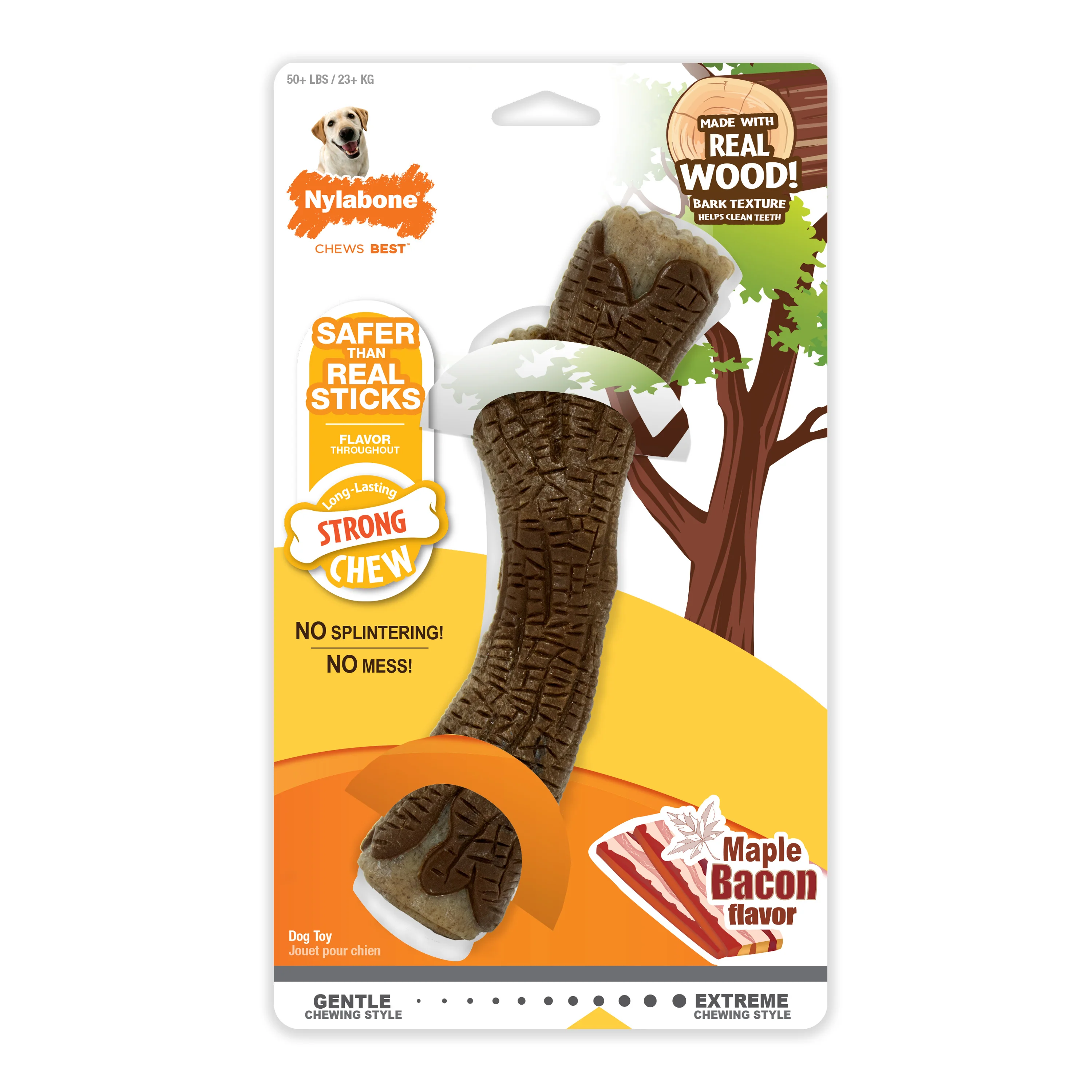 Nylabone Strong Chew Real Wood Dog Stick Toy Maple Bacon X-Large/Souper - Image 1