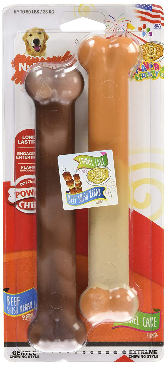 Nylabone Power Chew Flavor Frenzy Durable Dog Chew Toys Twin Pack Funnel Cake & Shish Kabob Large/Giant - Image 1