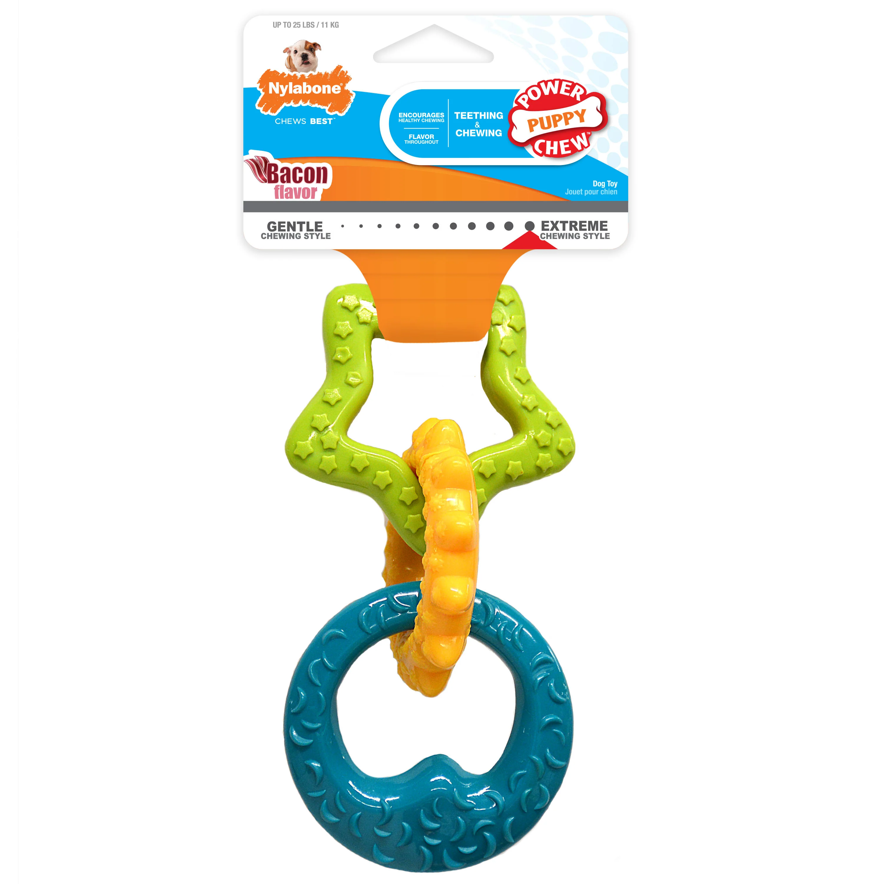 Nylabone Puppy Power Chew Puppy Teething Rings Bacon Yellow Small/Regular - Image 1