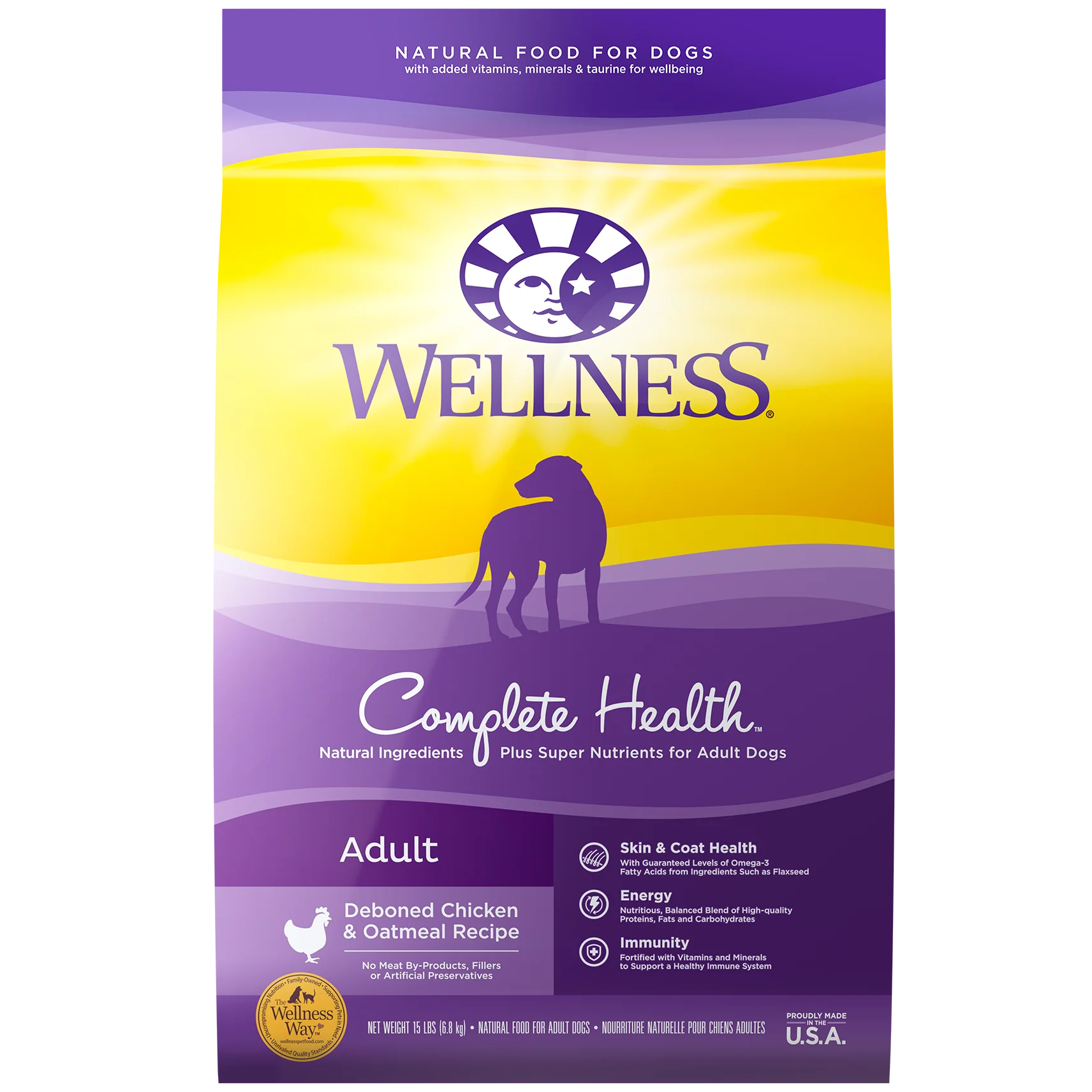 Wellness Complete Health Natural Dry Dog Food Chicken & Oatmeal 15lb Bag - Image 1