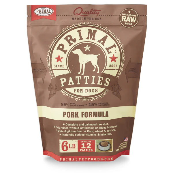 Primal Dog Raw Pork Patties 6 lb - Image 1