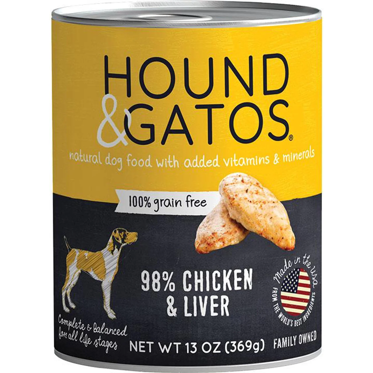 Hound & Gatos Wet Dog Food 98% Chicken & Liver 13oz can - Image 1