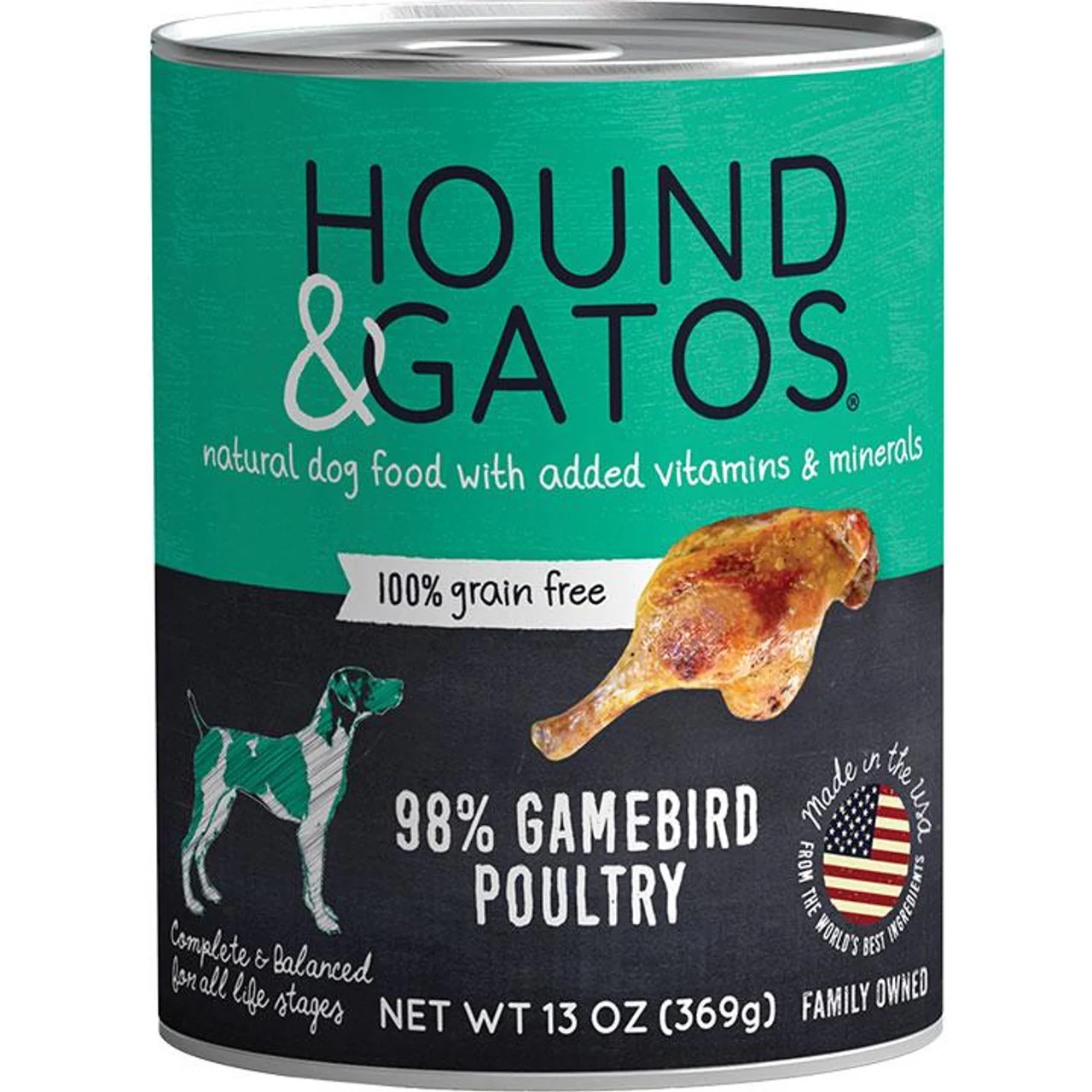 Hound & Gatos Wet Dog Food 98% Gamebird Poultry 13oz - Image 1
