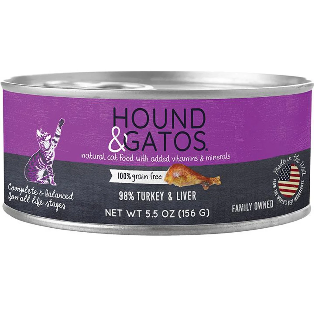 Hound & Gatos Grain Free Wet Cat Food Turkey 5.5oz can - Image 1