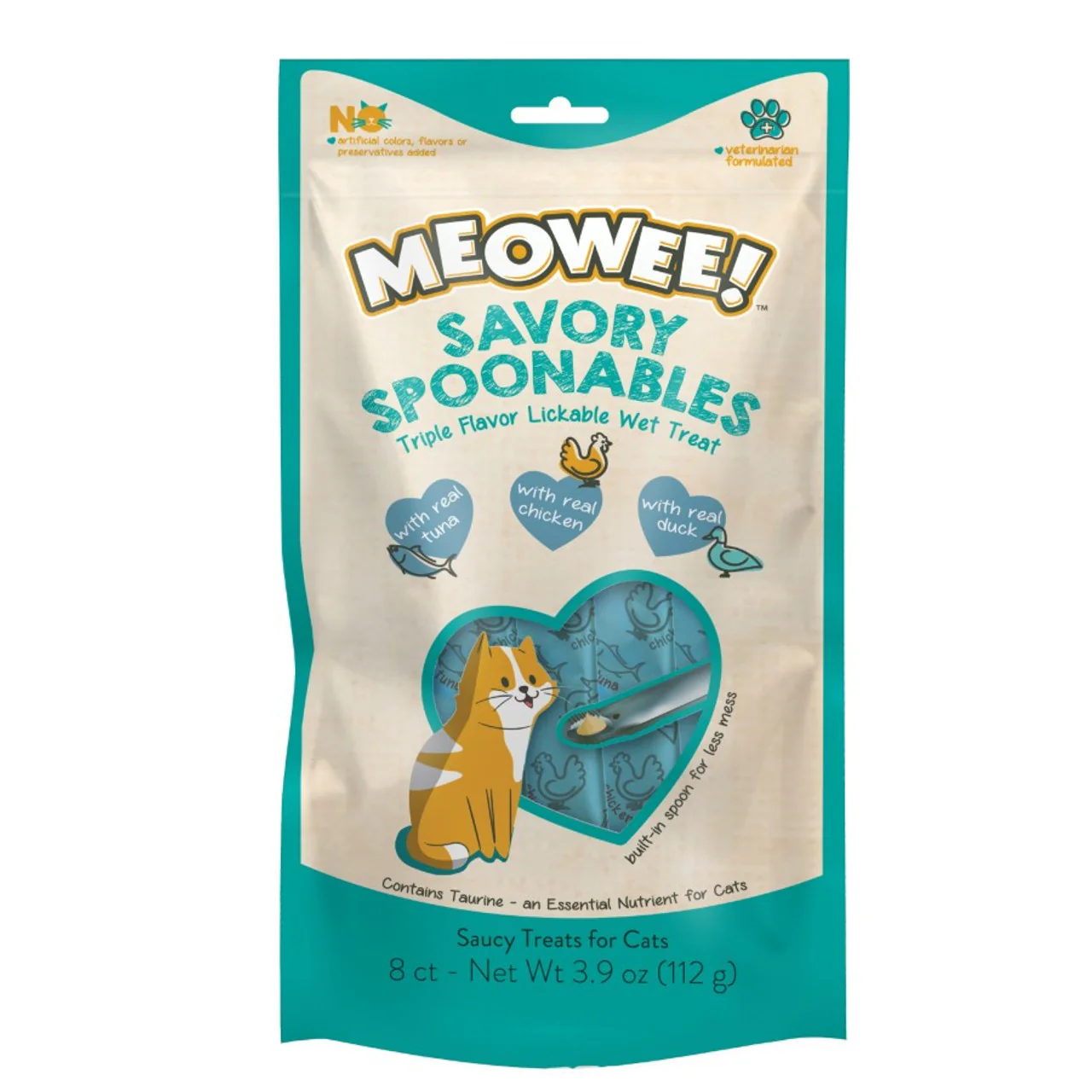 Meowee! Savory Spoonables Tuna, Chicken, & Duck Flavored Cat Treats 3.9oz 8pk - Image 1