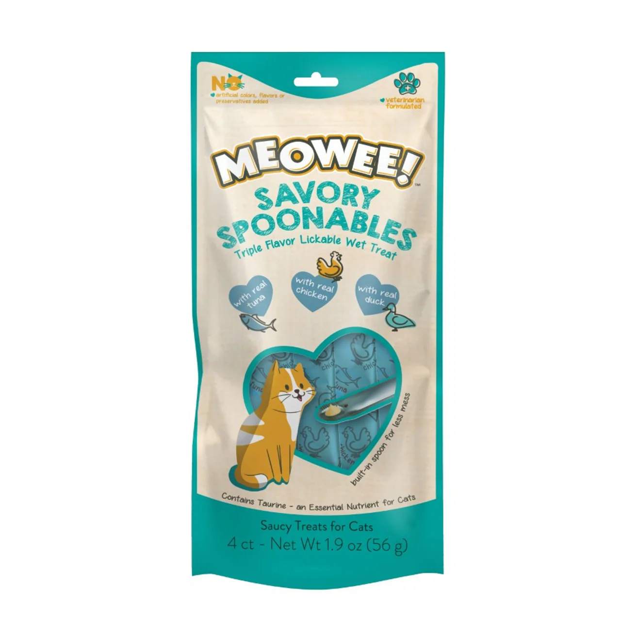 Meowee! Savory Spoonables Tuna, Chicken, & Duck Flavored Cat Treats 1.9oz 4pk - Image 1