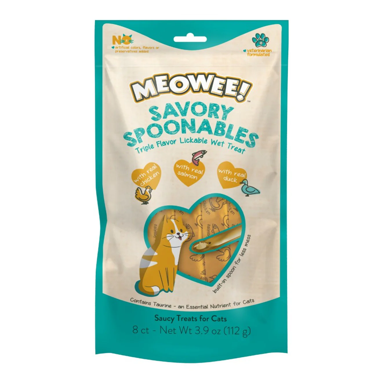 Meowee! Savory Spoonables Chicken, Salmon, & Duck Flavored Cat Treats 3.9oz 8pk - Image 1