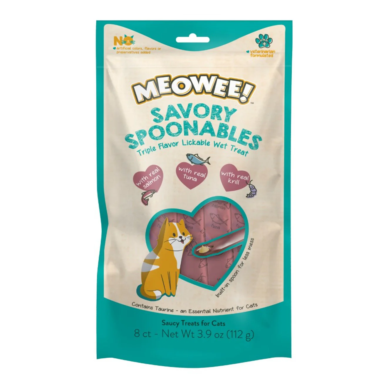 Meowee! Savory Spoonables Salmon, Tuna, & Krill Flavored Cat Treats 3.9oz 8pk - Image 1