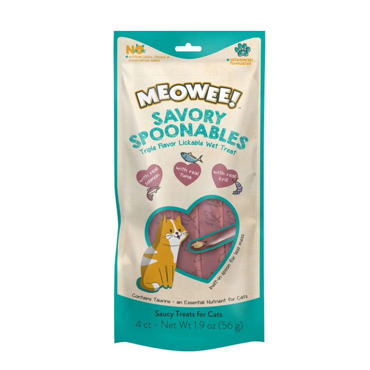 Meowee! Savory Spoonables Salmon, Tuna, & Krill Flavored Cat Treats 1.9oz 4pk - Image 1